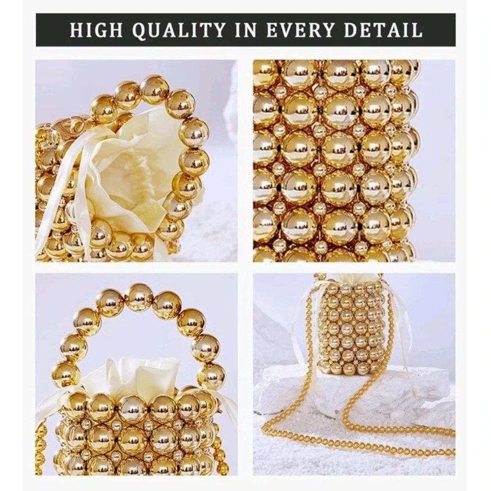 Gold Pearl Beaded Crossbody/Clutch Bag w/ DustBag NEW